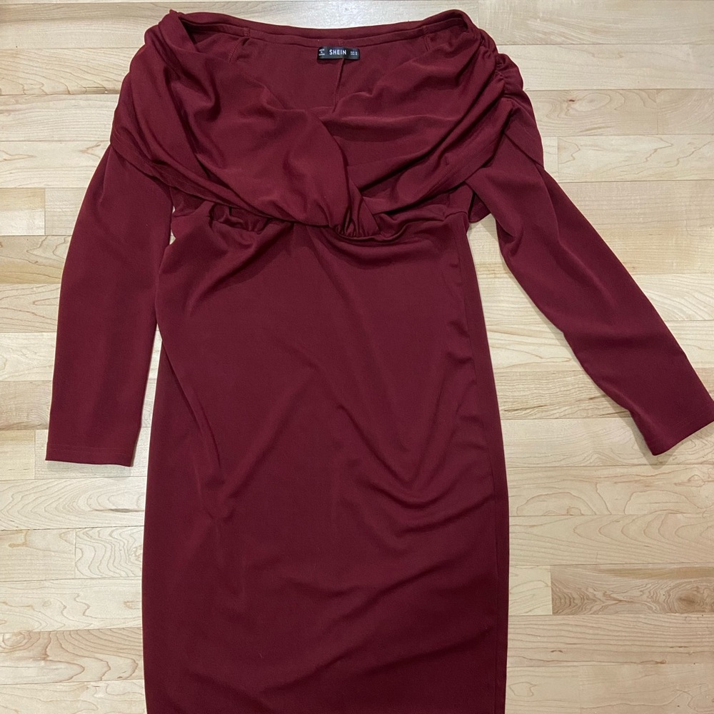 Burgundy Maternity Dress. Off the Shoulder